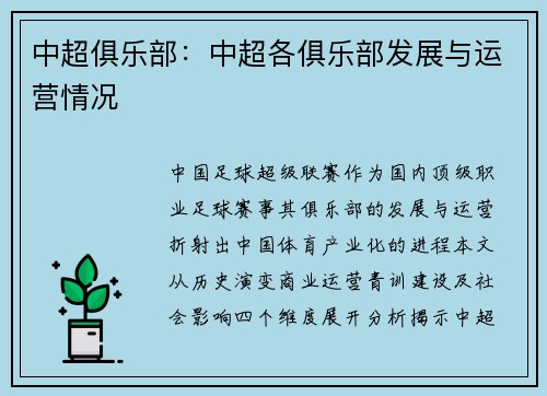 中超俱乐部：中超各俱乐部发展与运营情况