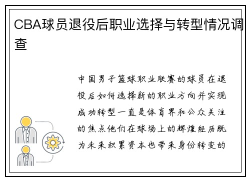 CBA球员退役后职业选择与转型情况调查